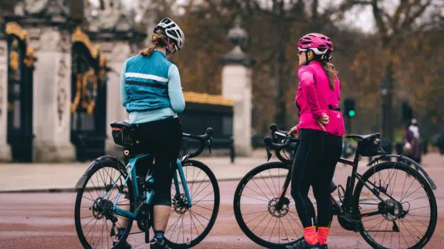 2 women chatting on luxury bike tour in UK