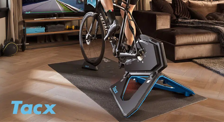 Tacx Bike Trainer set up in front of TV with rider in place