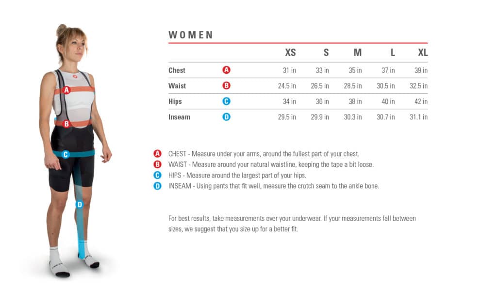 Castelli Women's Size Chart