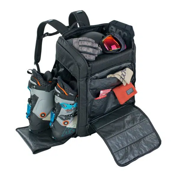 EVOC Gear Backpack 60 black with skiing gear inside