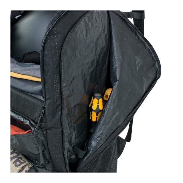 EVOC Gear Backpack 90 Black open close up of compartments