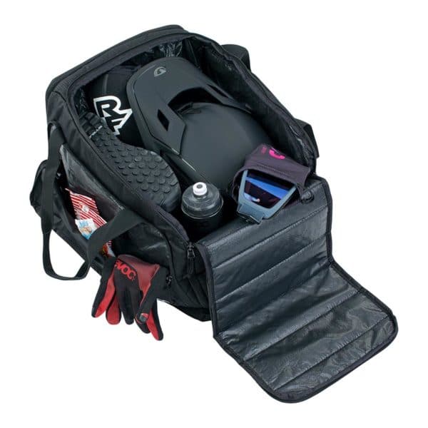 EVOC Gear Bag 35 black open with mtb gear