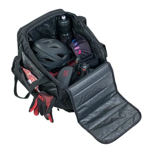 EVOC Gear Bag 35 black open with cycling gear