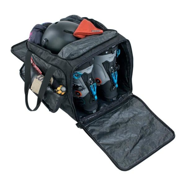 EVOC Gear Bag 35 open with ski boots inside