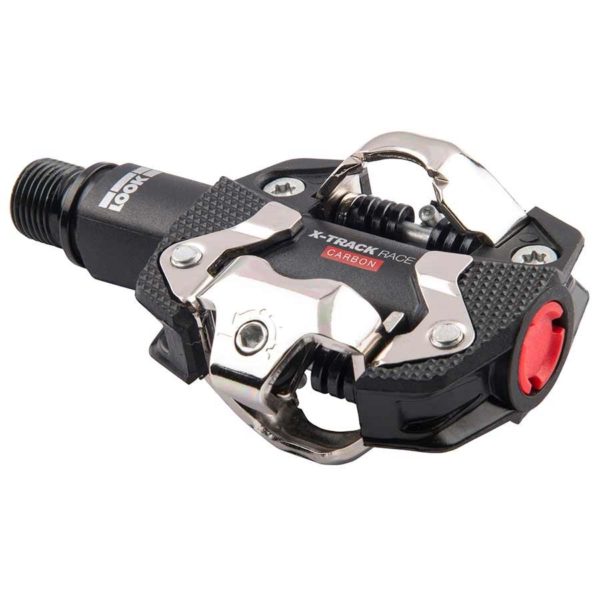 Look X-Track Race Carbon Pedals angle view showing red end cap