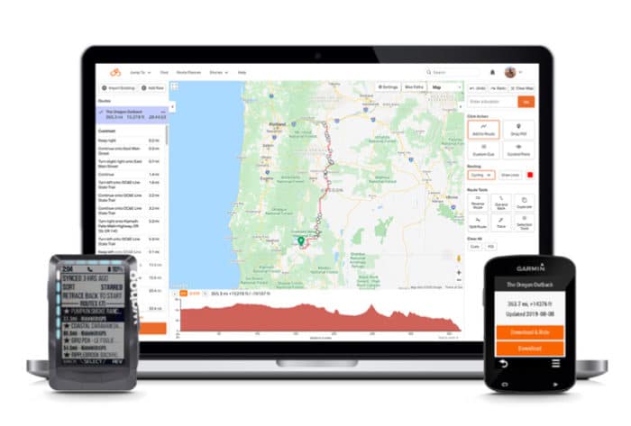 Ride With GPS screenshot to plan traveling with a bike