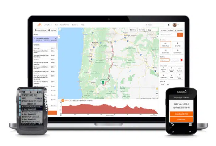 Ride With GPS screenshot to plan traveling with a bike