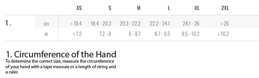 Castelli Glove Size Chart