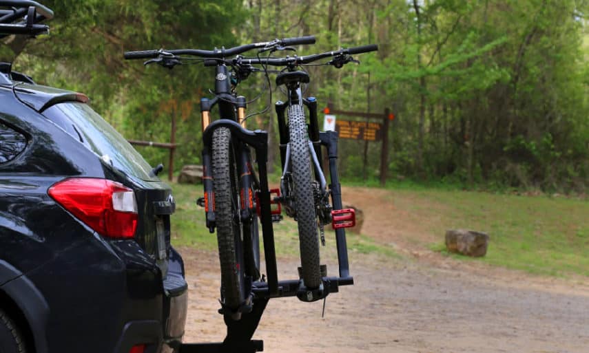 Two mountain bikes mounted on Kuat NV Base 2.0 rack