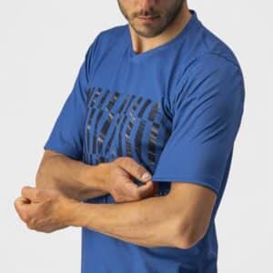 Castelli Trail Tech Tee cobalt blue arm close up