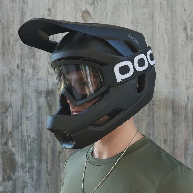 Man wearing POC ORA Bike Goggles Side View