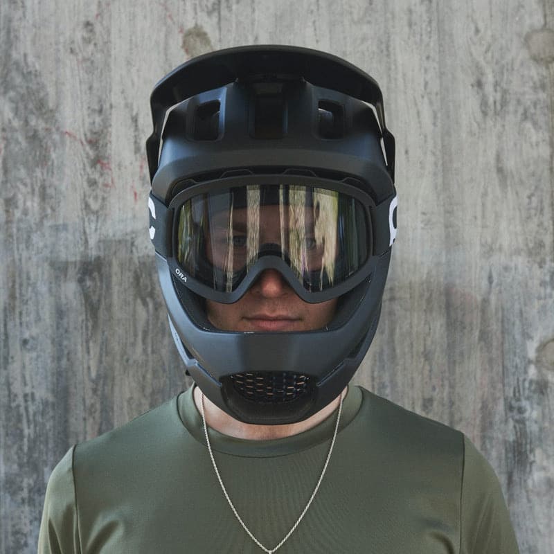 Man wearing POC Ora Bike Goggles Front View