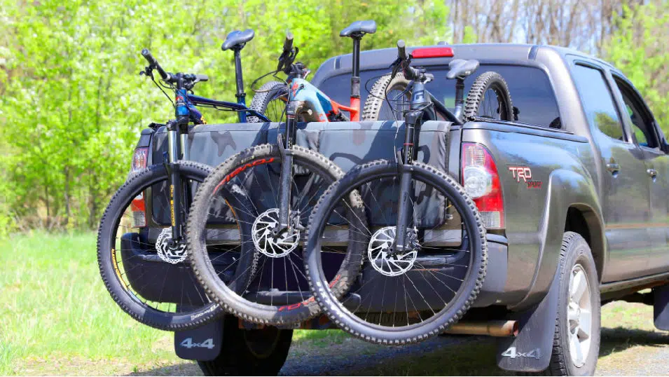 Tail gate pad with bikes mounted