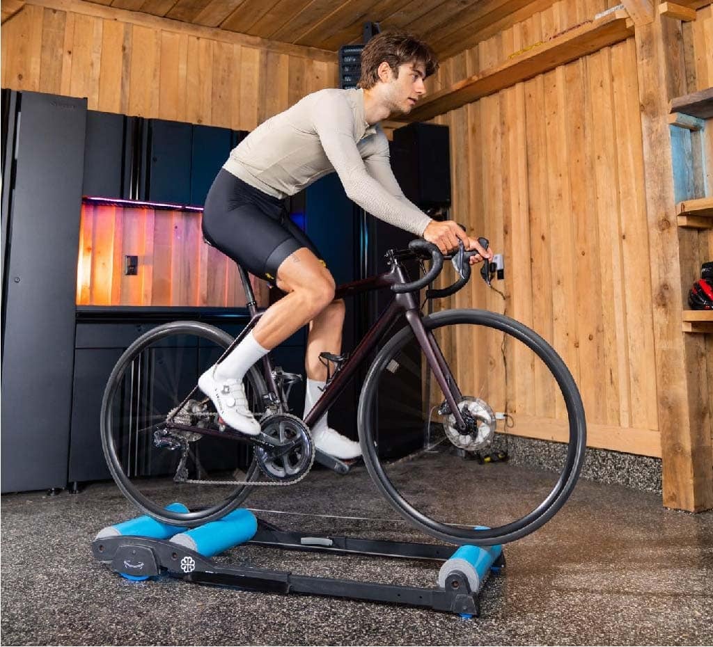 Man riding indoor trainer