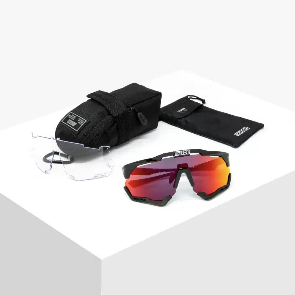 Scicon Aeroshade XL Sunglasses Black Multimirror red on table