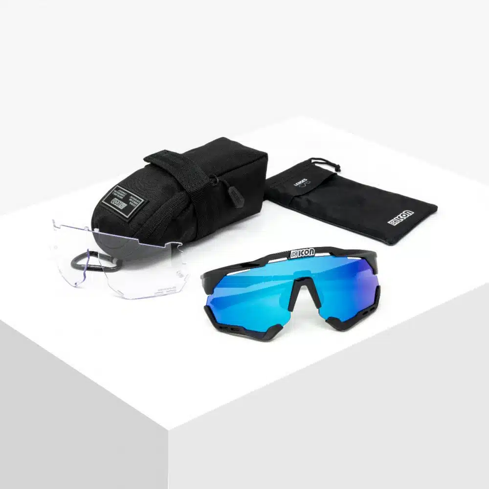 Scicon Aeroshade XL Sunglasses Black Multimirror blue on table