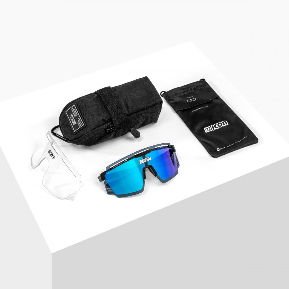 Scicon Aerowatt Sunglasses White Gloss Multimirror Blue on table