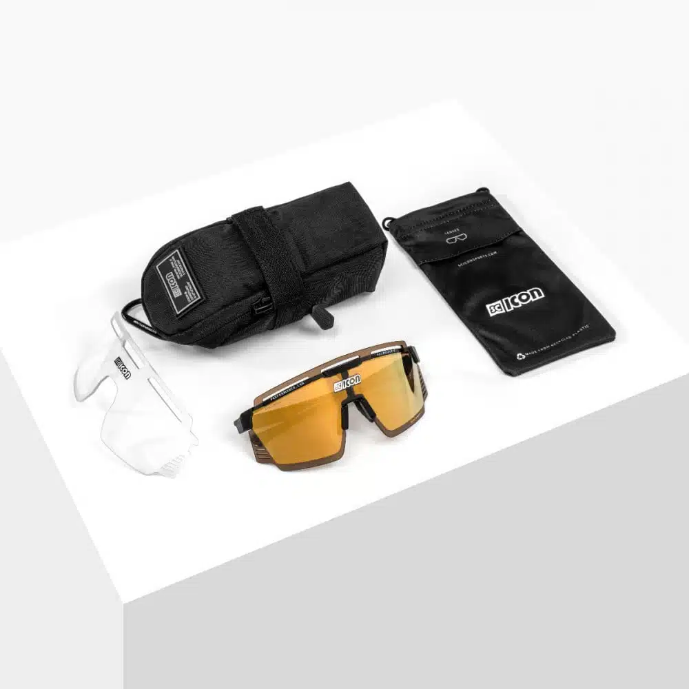 Scicon Aerowatt Sunglasses White Gloss Multimirror Bronze on table
