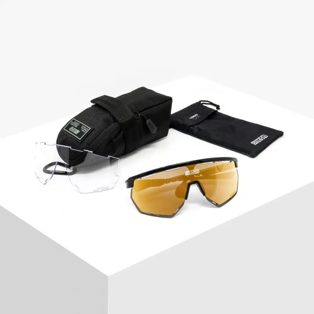 Scicon Aerowing Sunglasses Black Multimirror Bronze on table