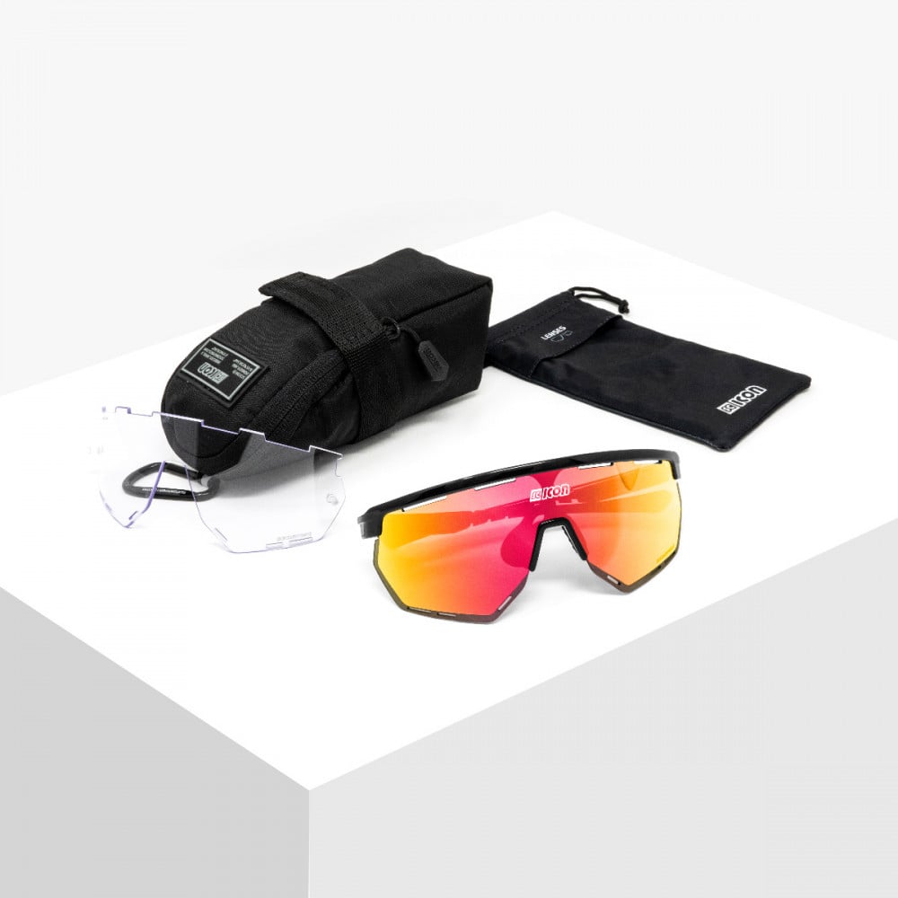 Scicon Aerowing Sunglasses Black Multimirror Red on table
