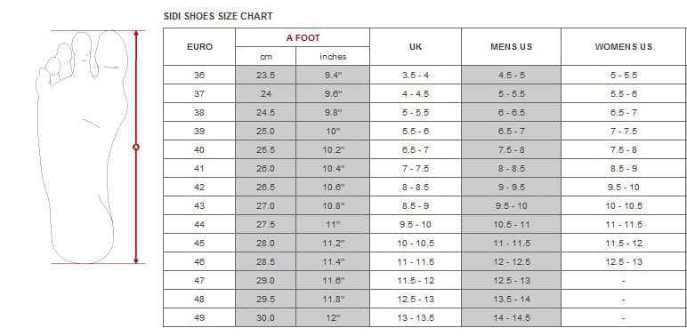 Sidi Shoe Size Chart