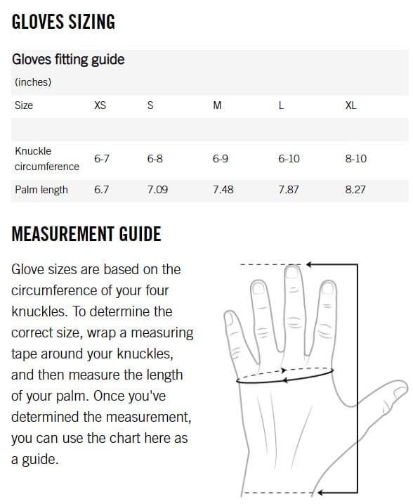 POC Gloves Size Guide