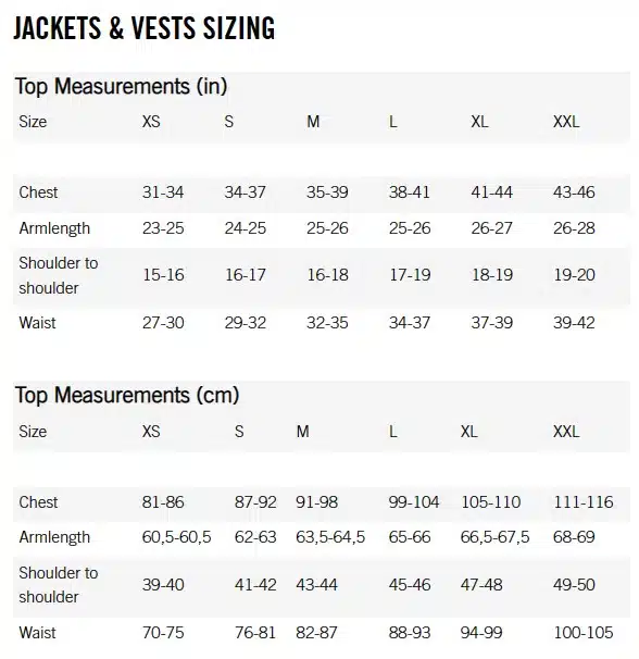 POC Size Guide Jackets and Vests