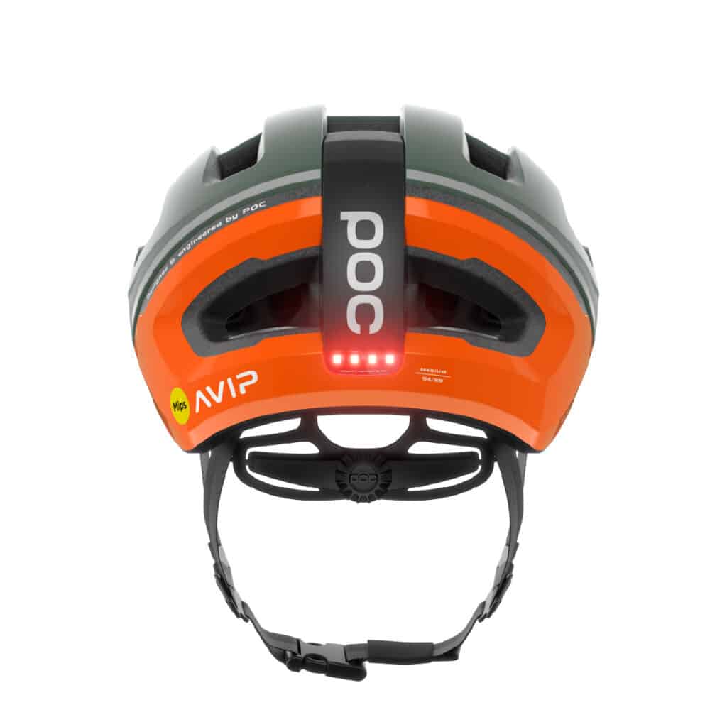 POC Omne Beacon MIPS Helmet Epidote Green rear lights