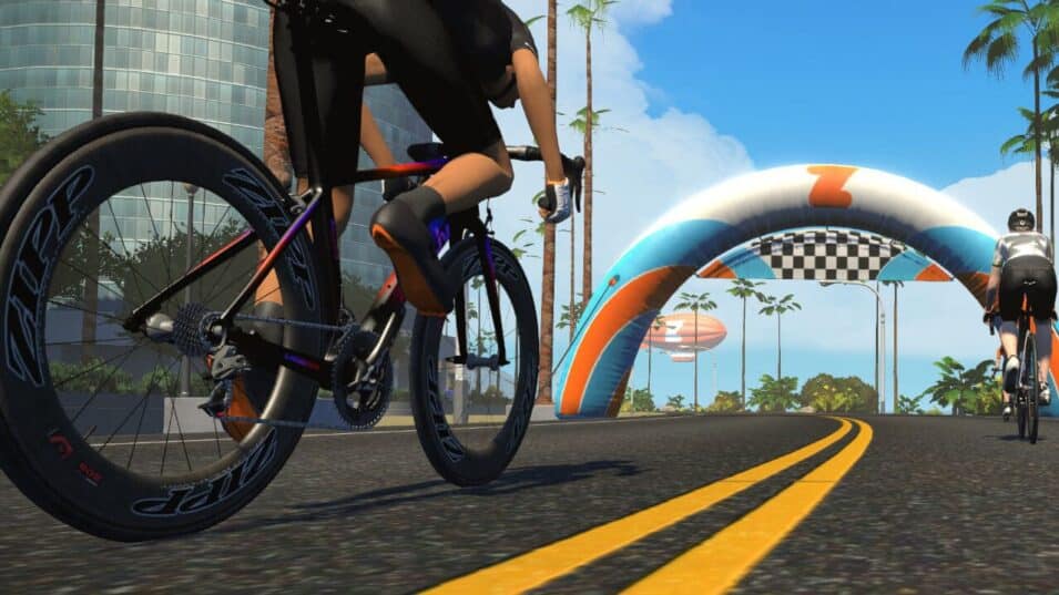 Rider in Zwift during indoor cycling training