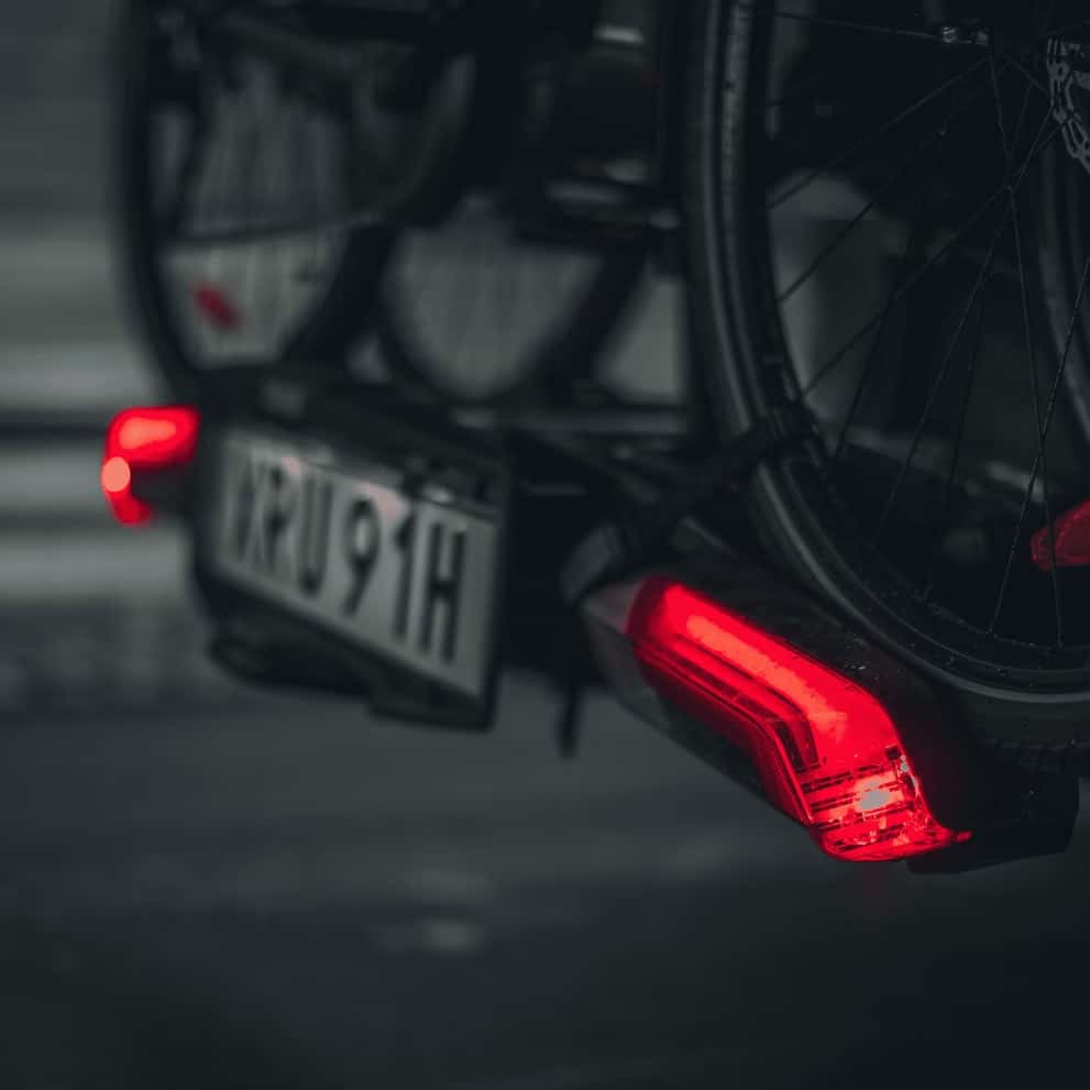 Thule Epos 2 bike rack with lights lit up
