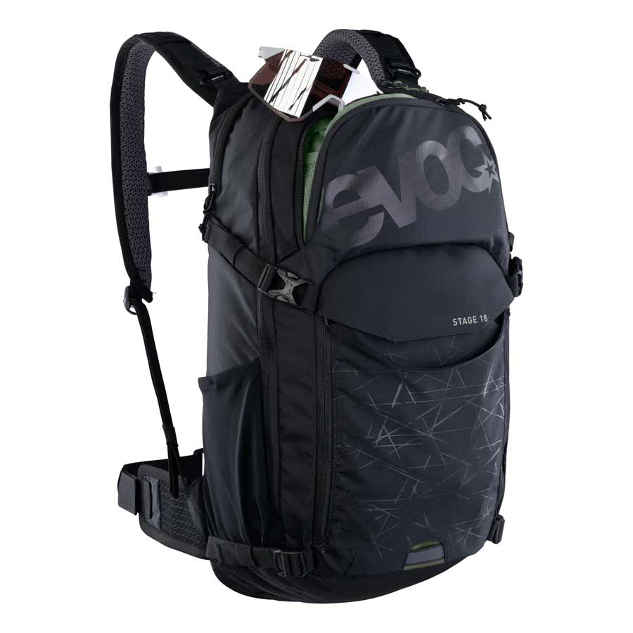 EVOC Stage 18 Backpack black with sunglasses