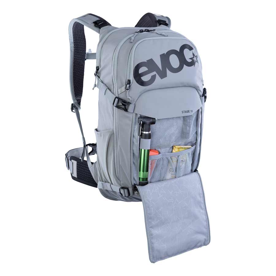 EVOC Stage 18 Backpack stone front flap open