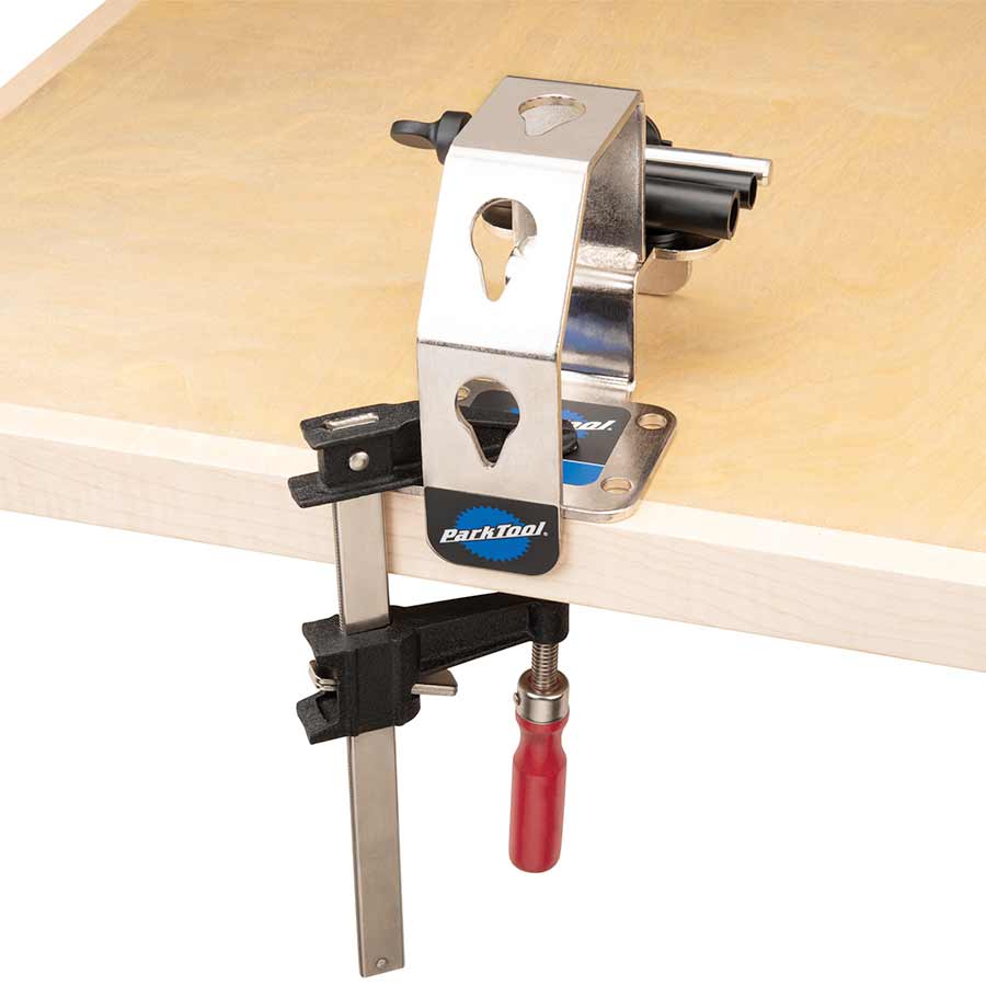 Park Tool WH-1 Wheel Holder mounted to table