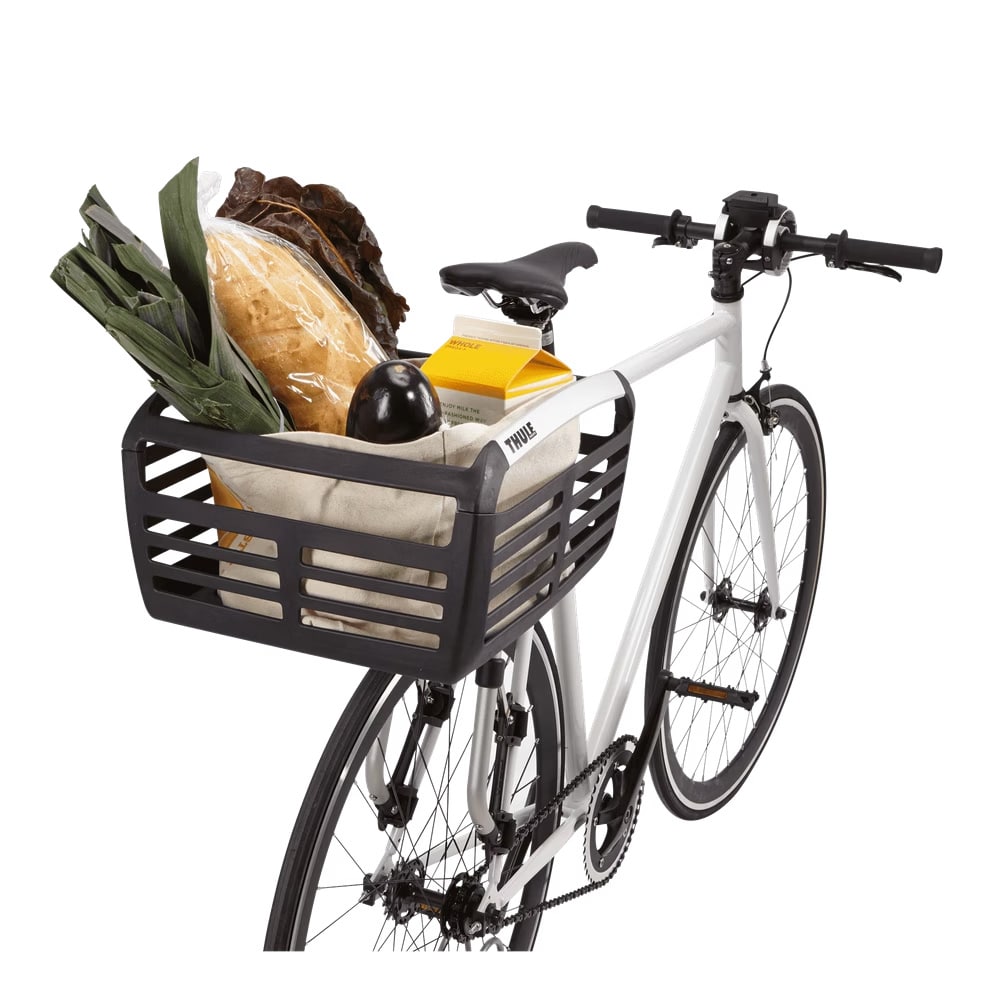 Thule Pack'n Pedal Bike Basket loaded on back of bike