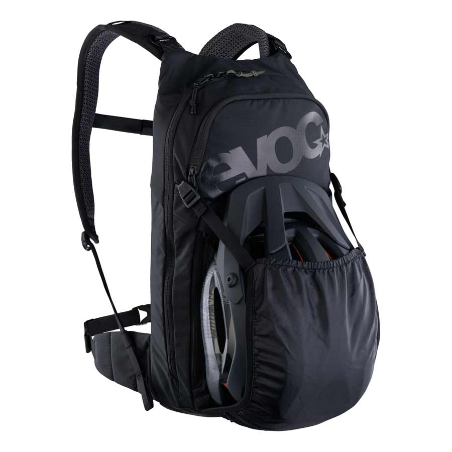 Evoc Stage 6 Backpack plus 2 L Hydration Bladder Black with helmet attached
