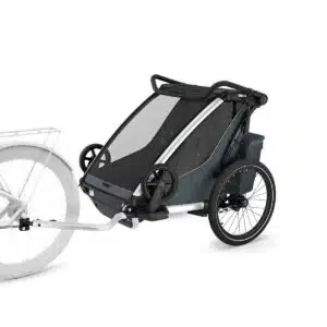 THULE Chariot Cross 2 Double dark slate attached to bike