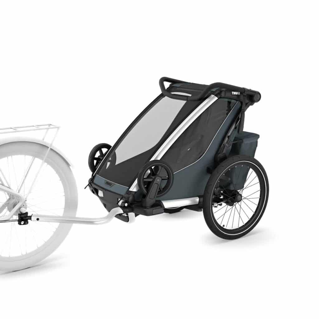 THULE Chariot Cross 2 Single dark slate attached to bike