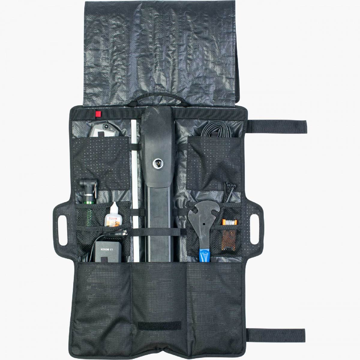 EVOC Gear Wrap large open with tools and accessories inside