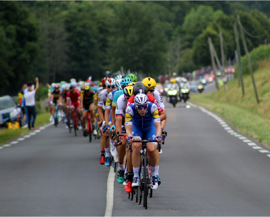 Professional cyclists in a paceline