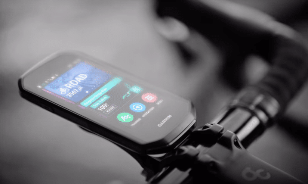 Garmin edge 1050 mounted on bike