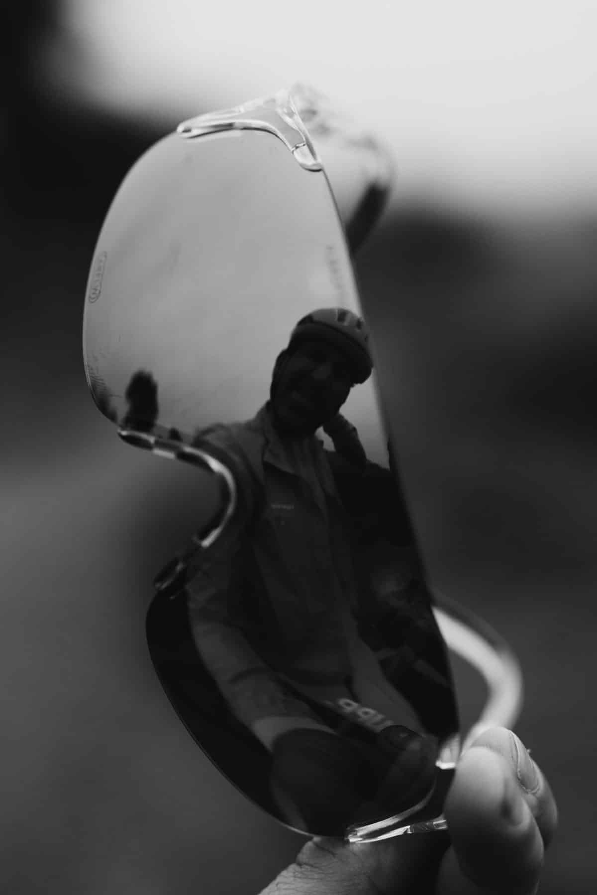 black and white photo of alba optics jumbo cycling sunglasses