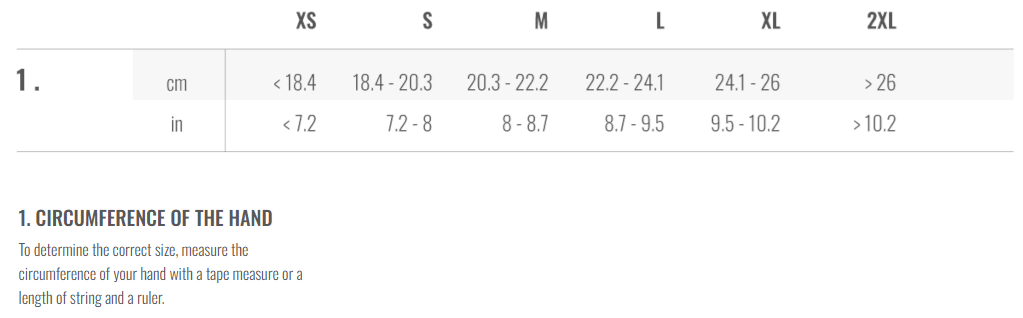 Castelli Glove Size Chart
