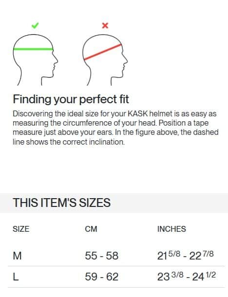 Kask Bambino Pro Size Chart