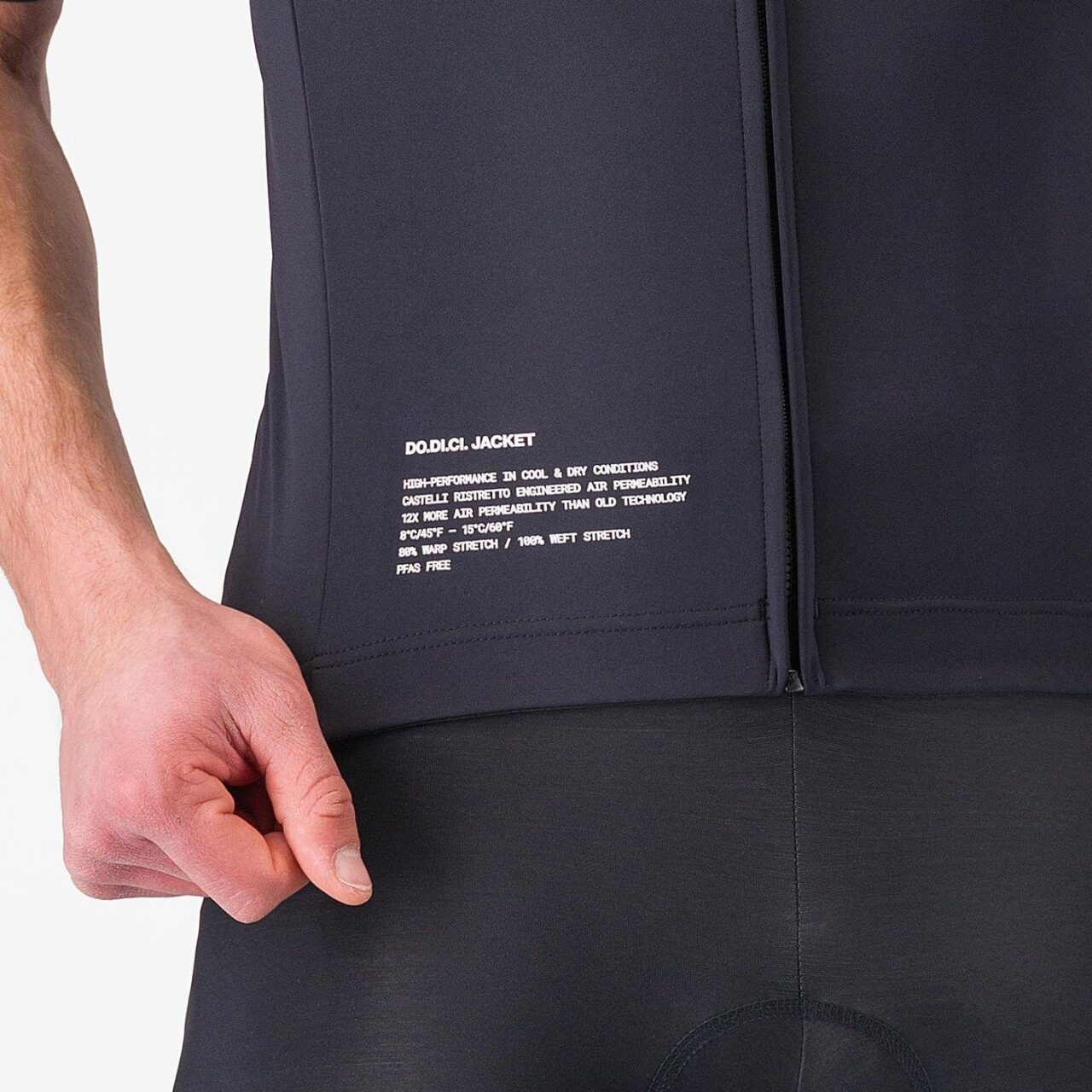 castelli do.di.ci short sleeve jacket front zipper close up