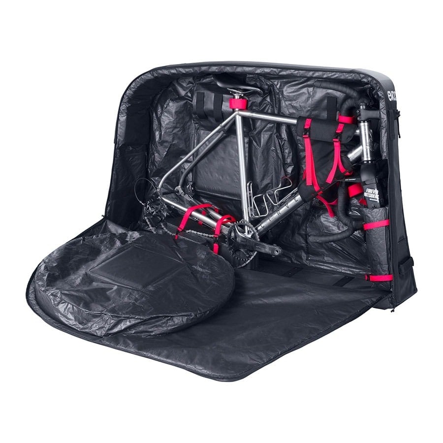 EVOC Bike Bag Black open with road bike