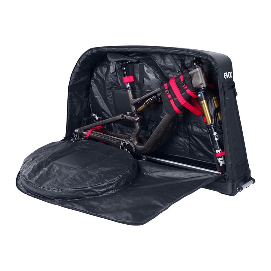 EVOC Bike Bag Pro black open with mountain bike