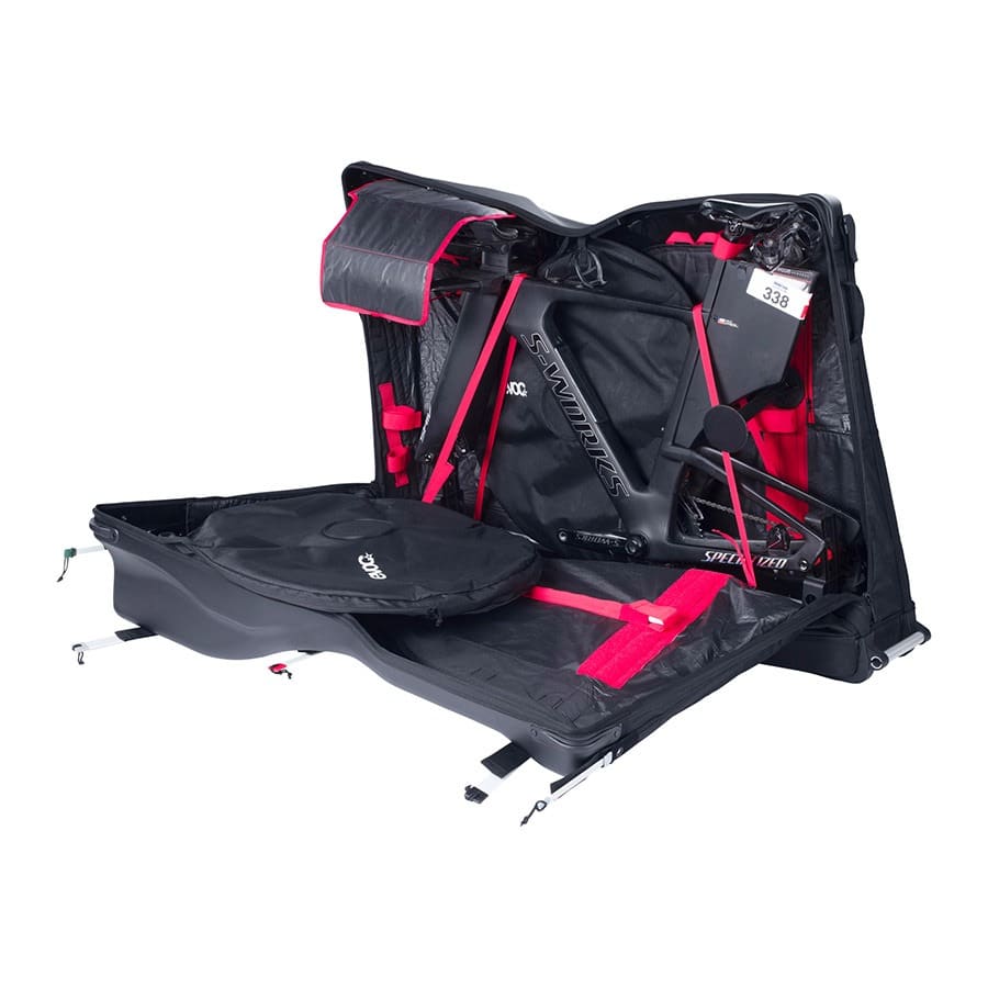 EVOC Road Bike Bag Pro open with tt Bike