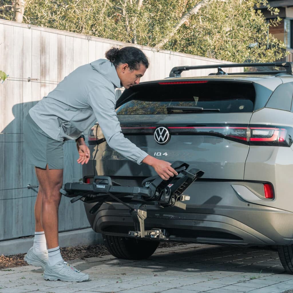 Thule OutPace 2-Bike Hitch Platform rack being operated