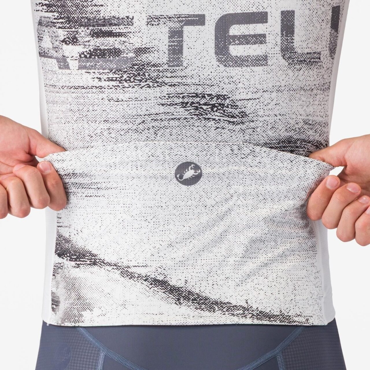 CASTELLI Stratus Logo Jersey White/Smoky Gray (pockets)