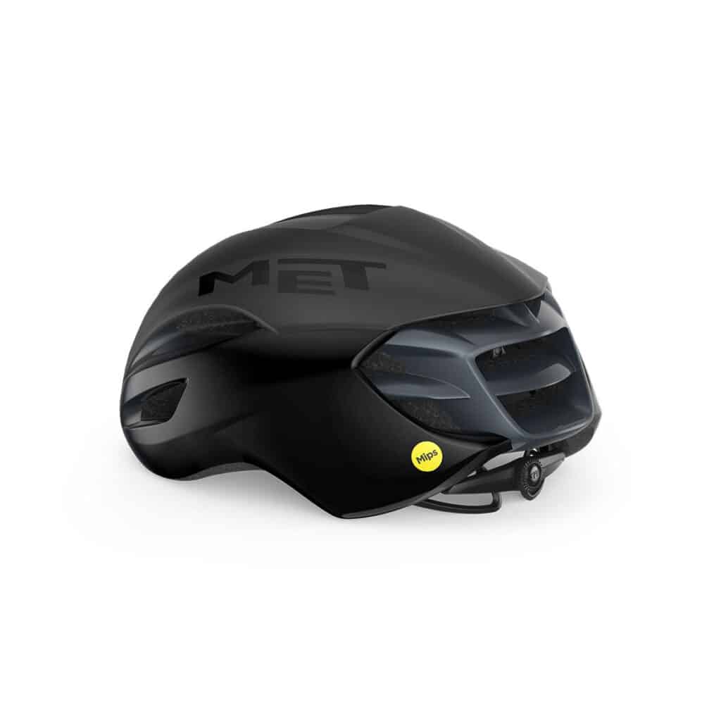 Met Manta MIPS helmet black matt glossy rear angle